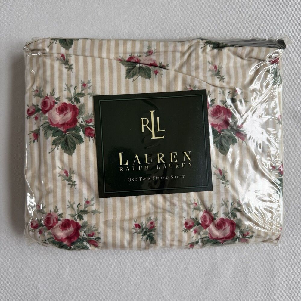 NEW Ralph Lauren Sophie Brooke Vintage Twin Fitted Bed Sheet Floral Striped USA